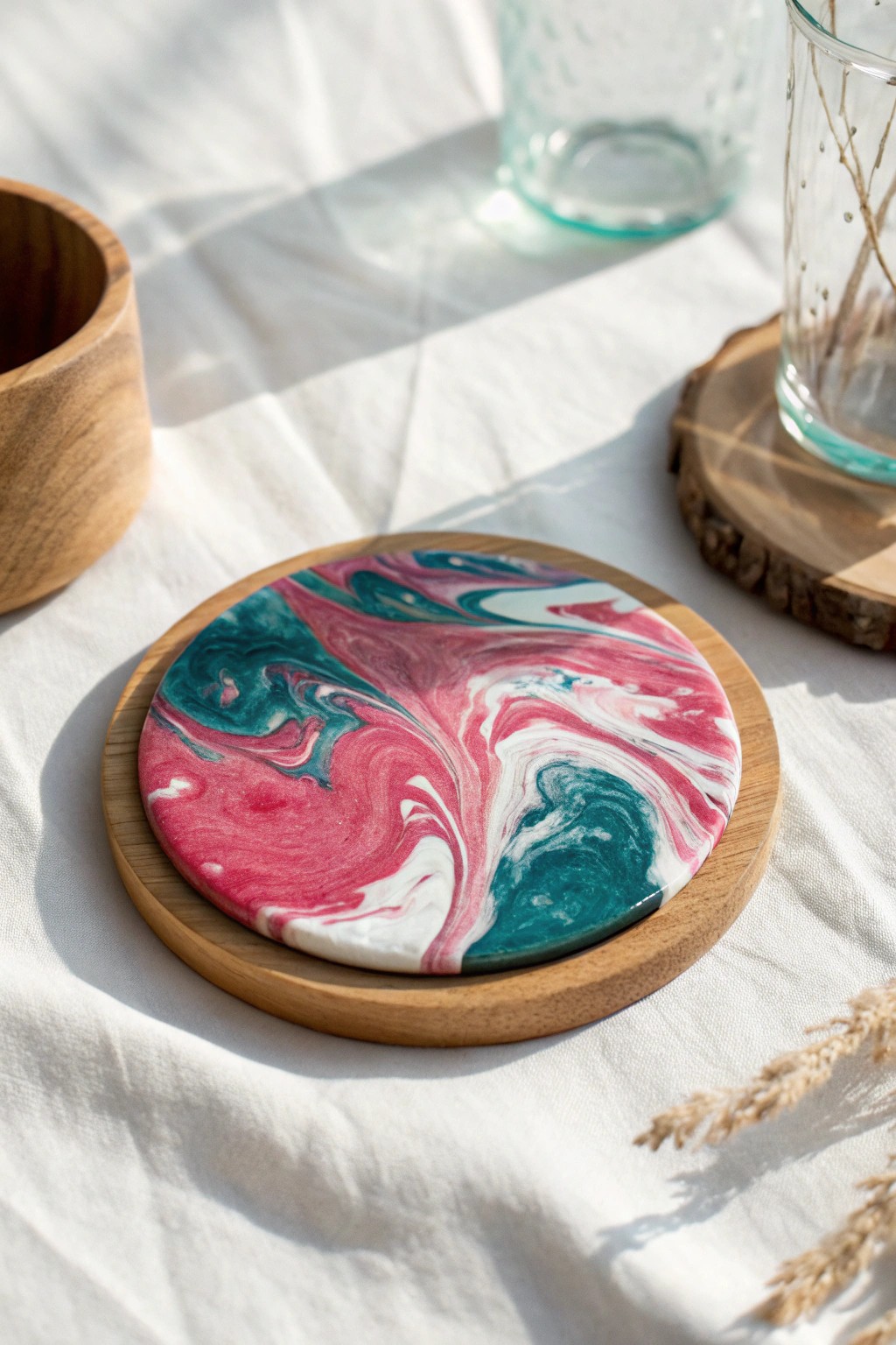 Handcrafted marbled coaster: Bold, unique, and perfectly chic for your coffee table.