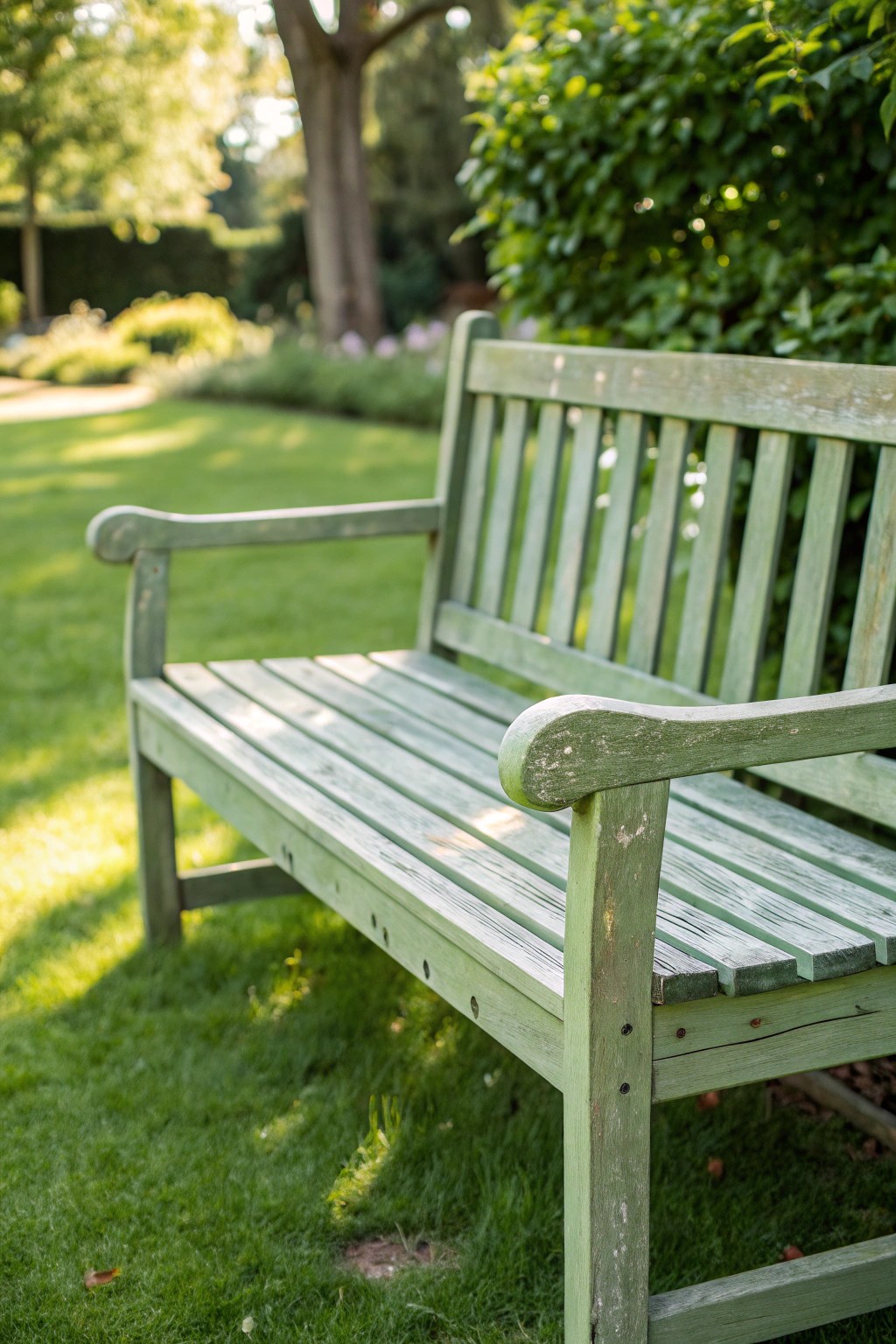 Charming thrifted bench: a touch of character and craftsmanship for your backyard retreat.