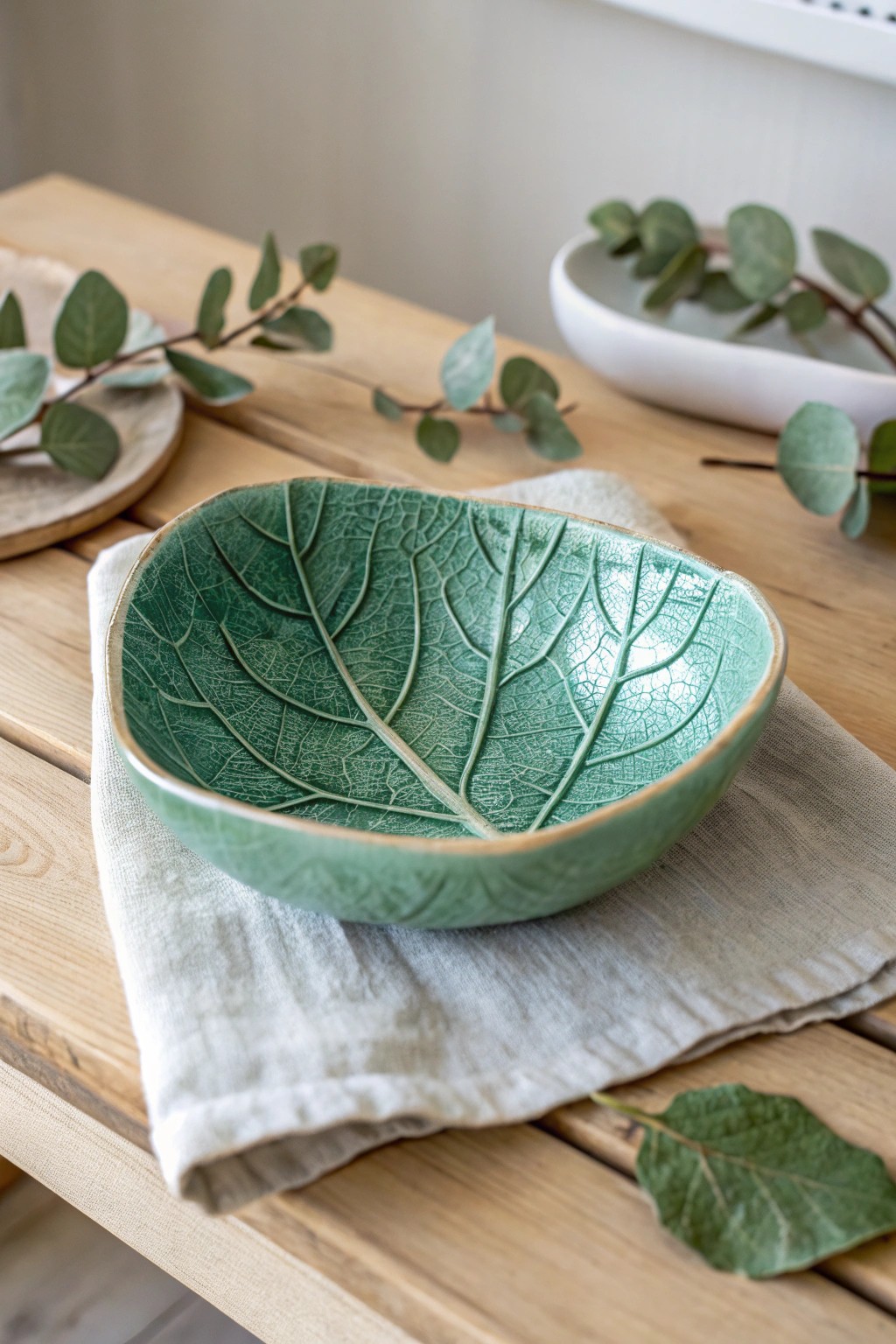 Handcrafted clay leaf bowl—nature’s beauty meets minimalist design.
