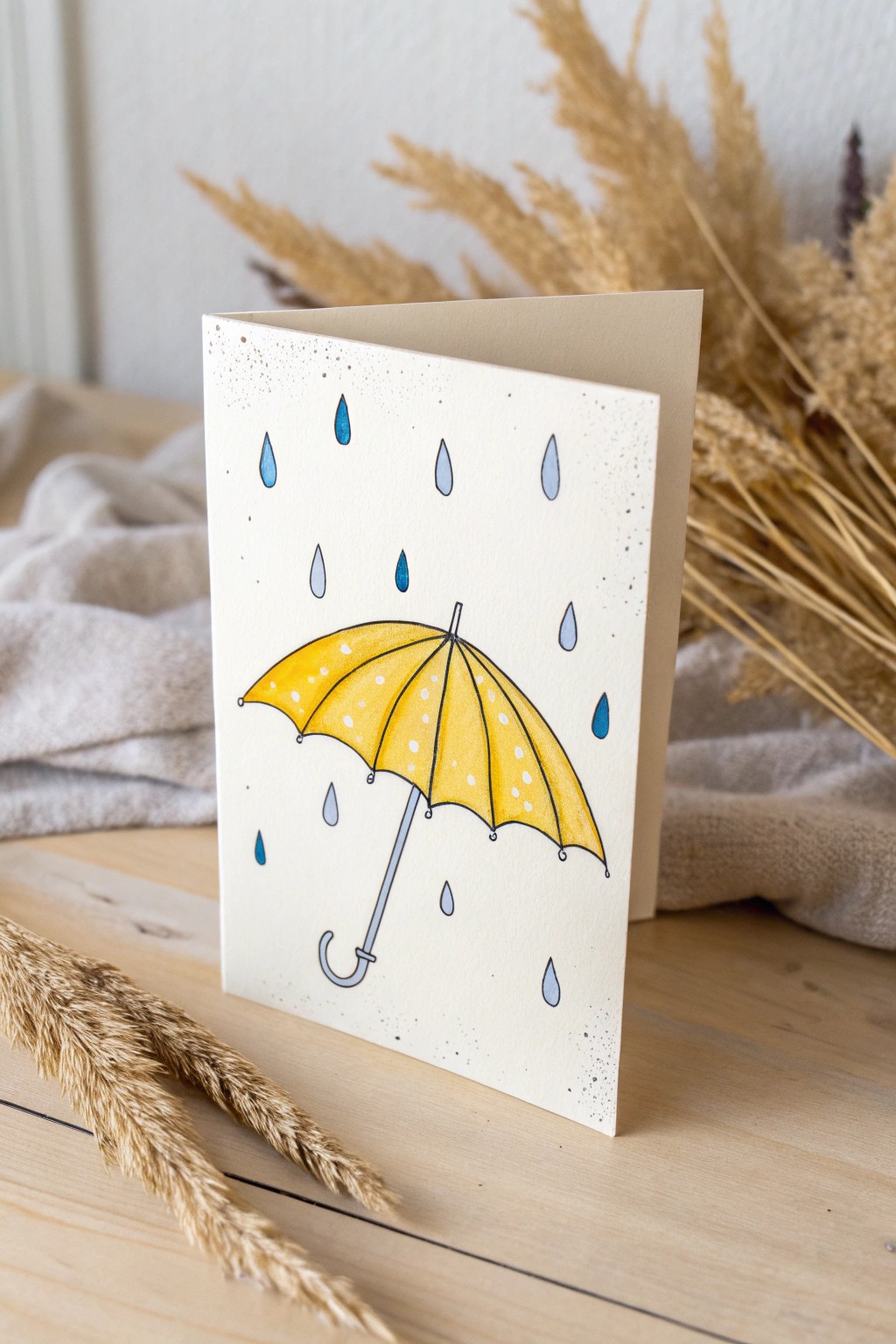 A sunny umbrella card: handcrafted charm with a splash of color and a touch of whimsy.