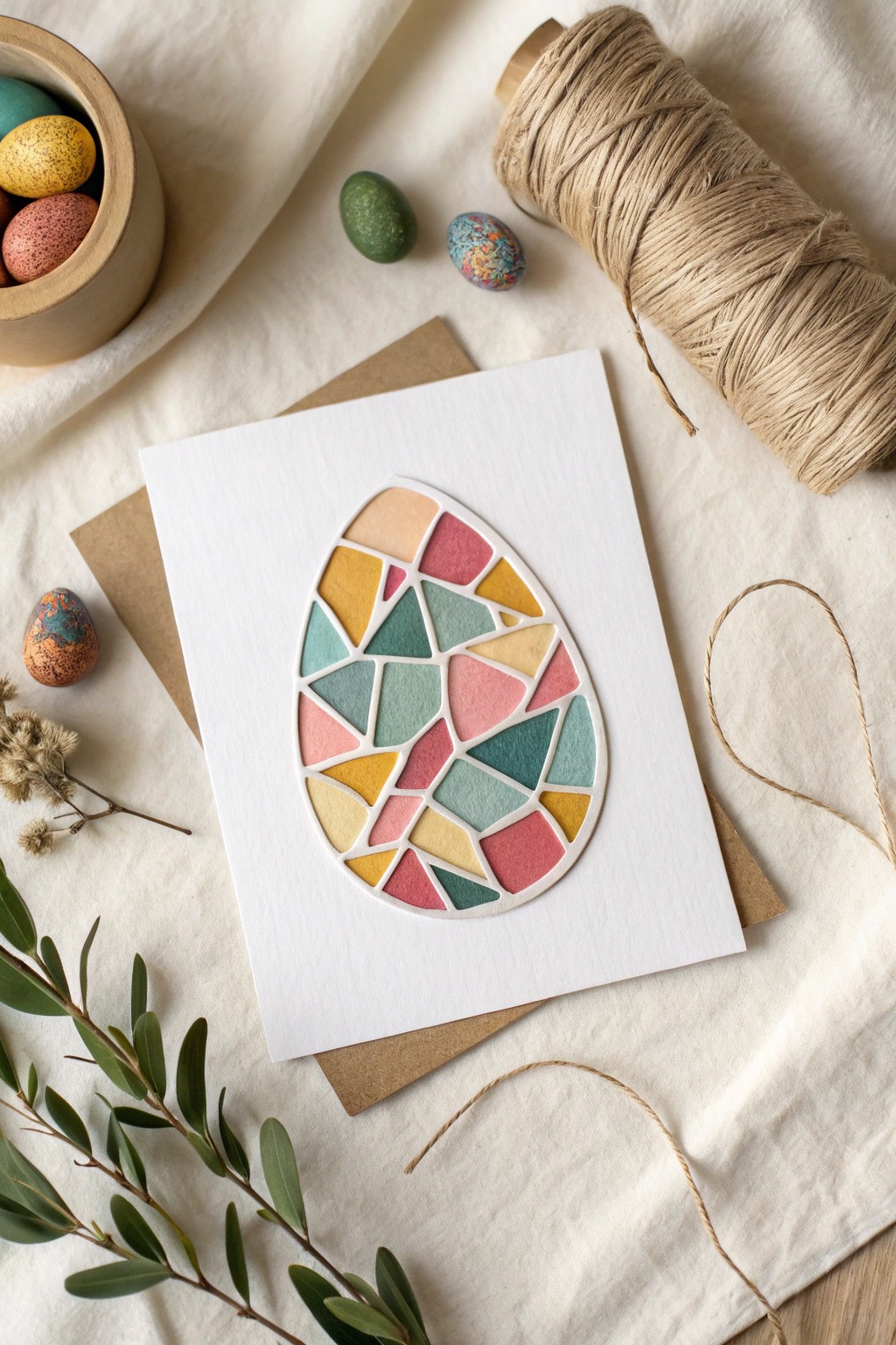 Handcrafted beauty: Mosaic Easter egg card from upcycled egg cartons