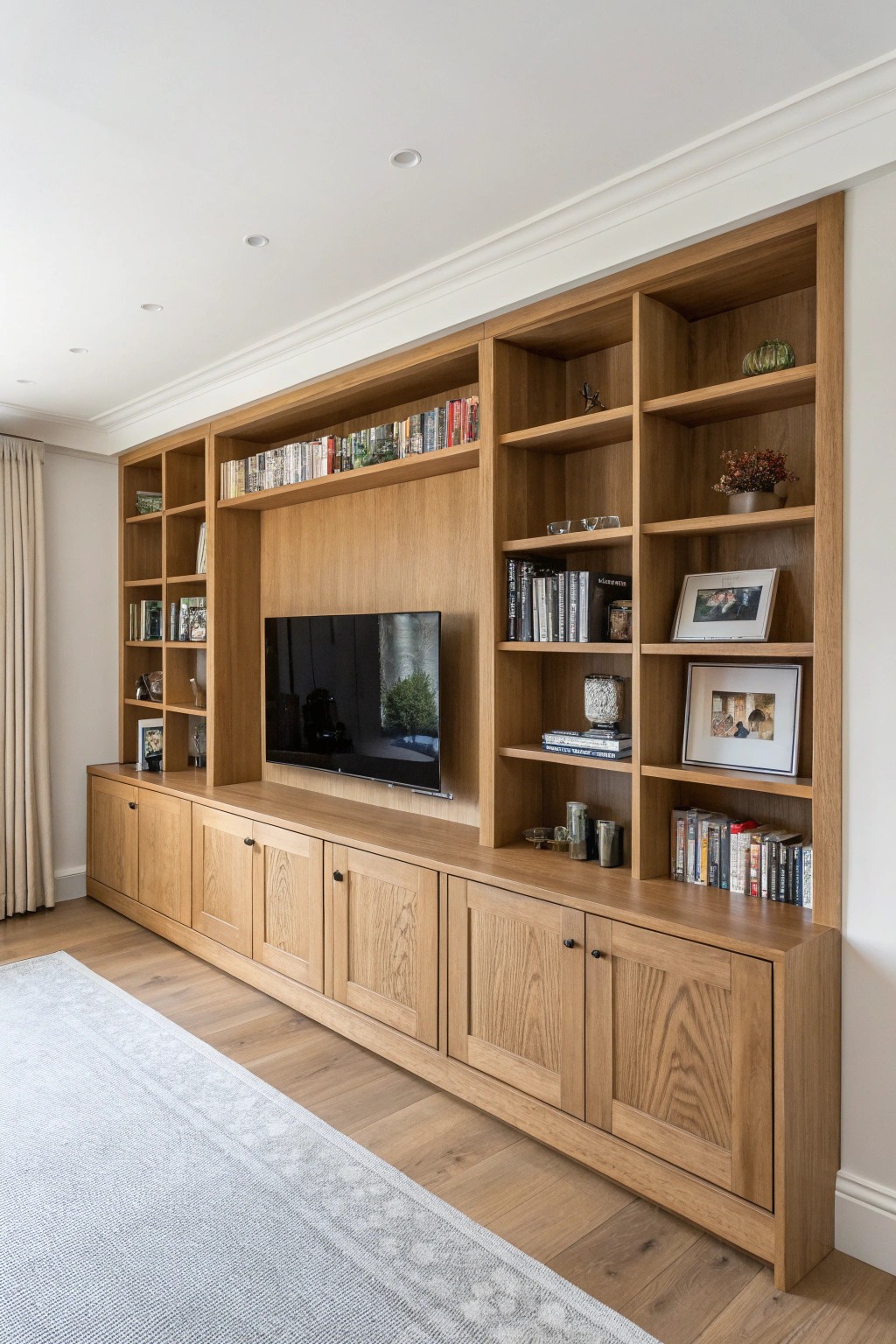 Elevate your living room with a stunning floor-to-ceiling display wall—where craftsmanship meets simplicity.