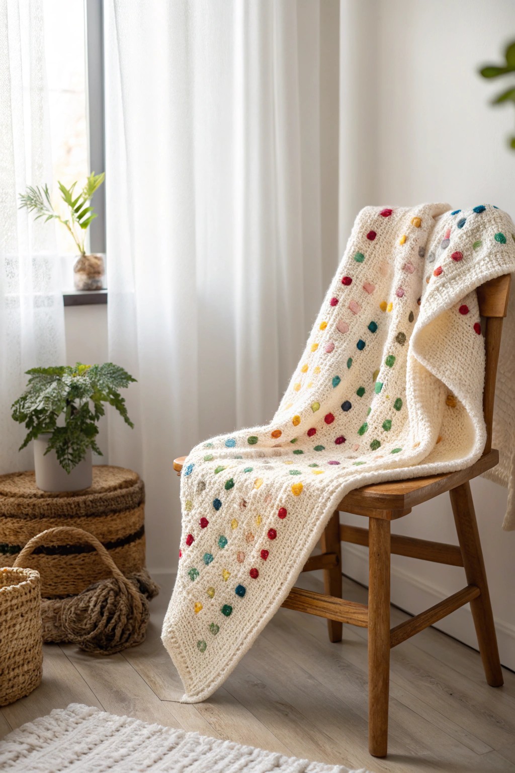A joyful confetti crochet baby blanket—where every scrap yarn tells a story.