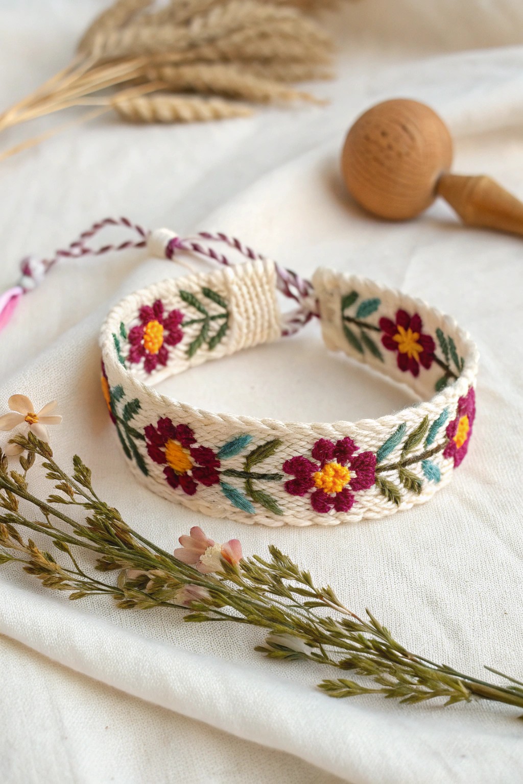 Bold blooms meet timeless craft—Scandi-Boho friendship bracelet inspiration.