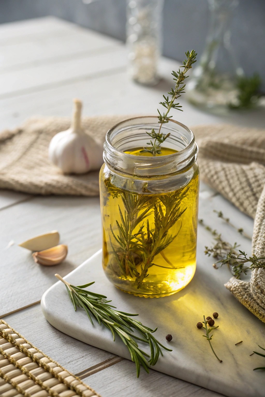 Handcrafted infused olive oil: a simple, stunning gift in a mason jar.