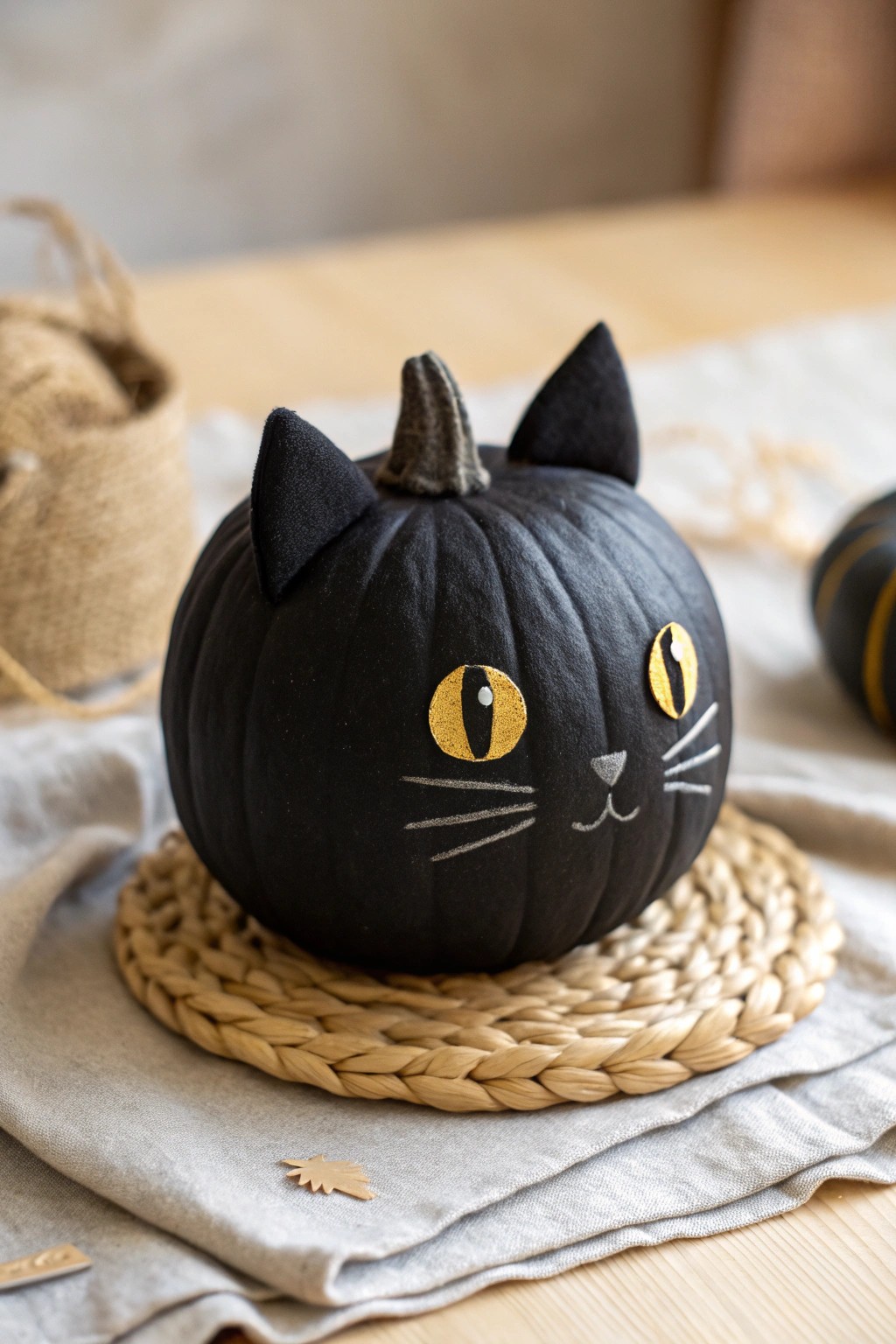 Minimalist black cat pumpkin: bold, chic, and irresistibly charming.