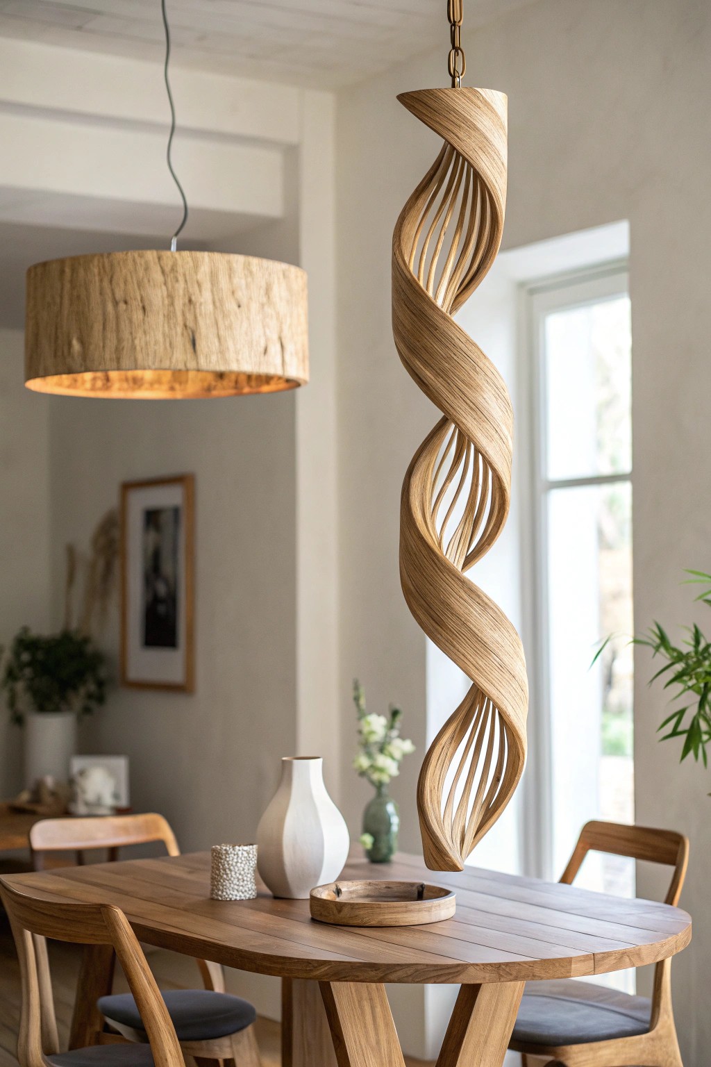 Elevate your dining space with a stunning sculptural wood pendant—where lighting meets art.