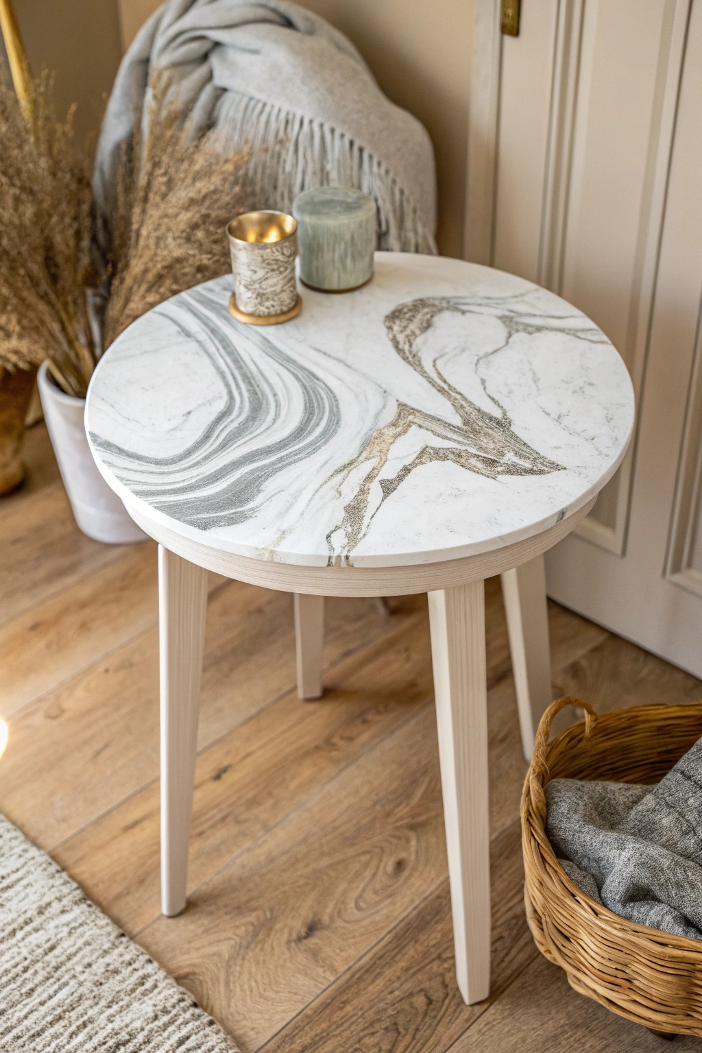 Transform your old table into a faux marble masterpiece—Scandi minimalism meets boho artistry!