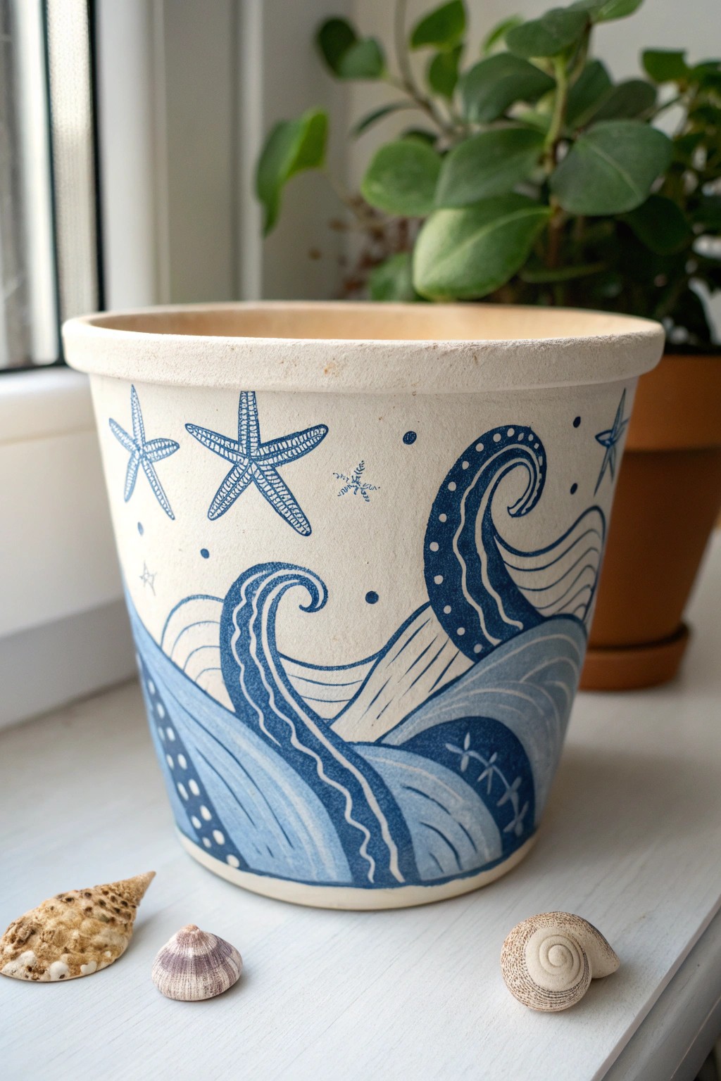 Bring the coast home with a beautifully painted ocean-inspired pot.