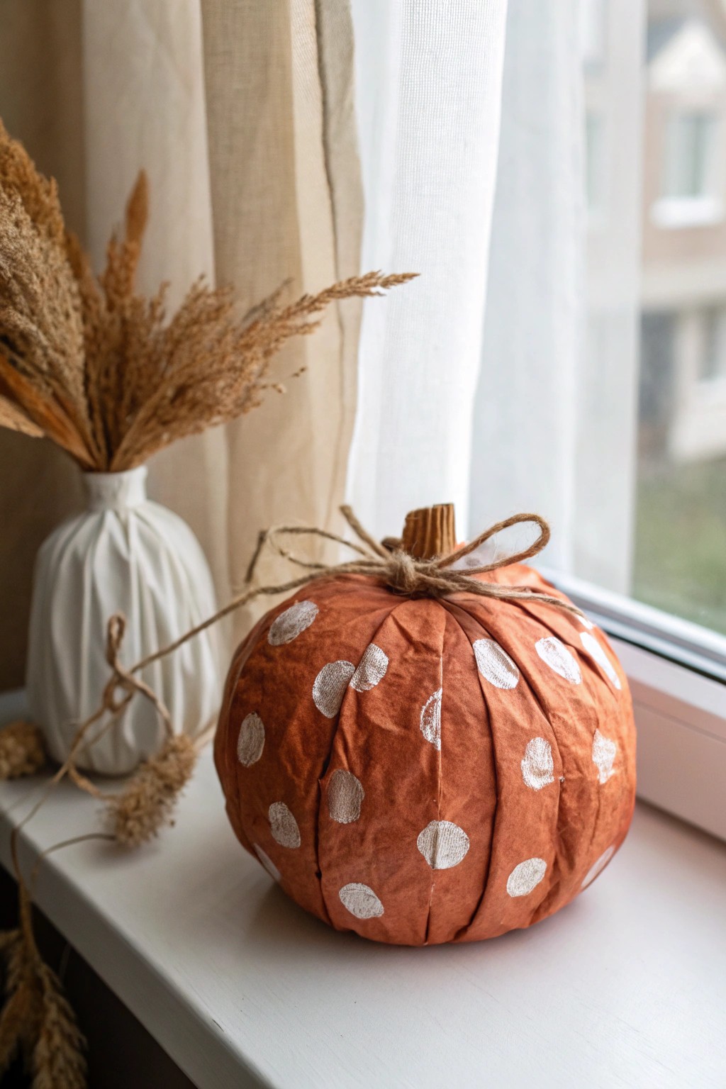 A charmingly simple paper bag pumpkin—crafted with love, glowing in Scandinavian light.