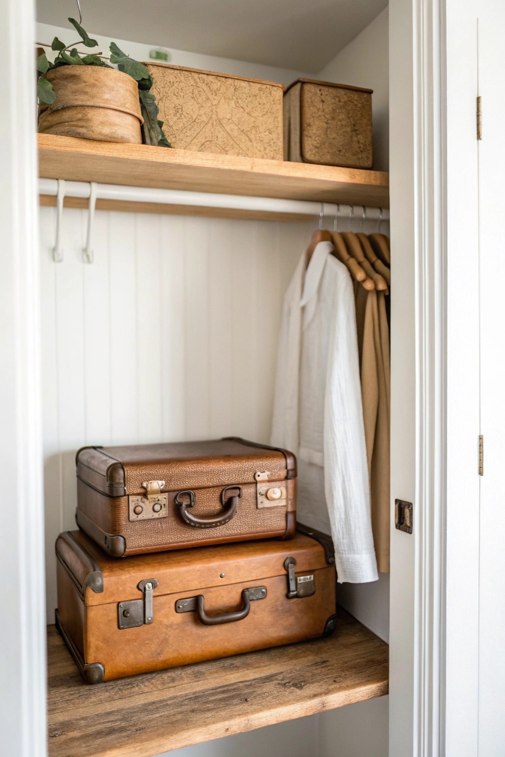 Elevate your closet: Store suitcases on the top shelf for simple, beautiful organization.