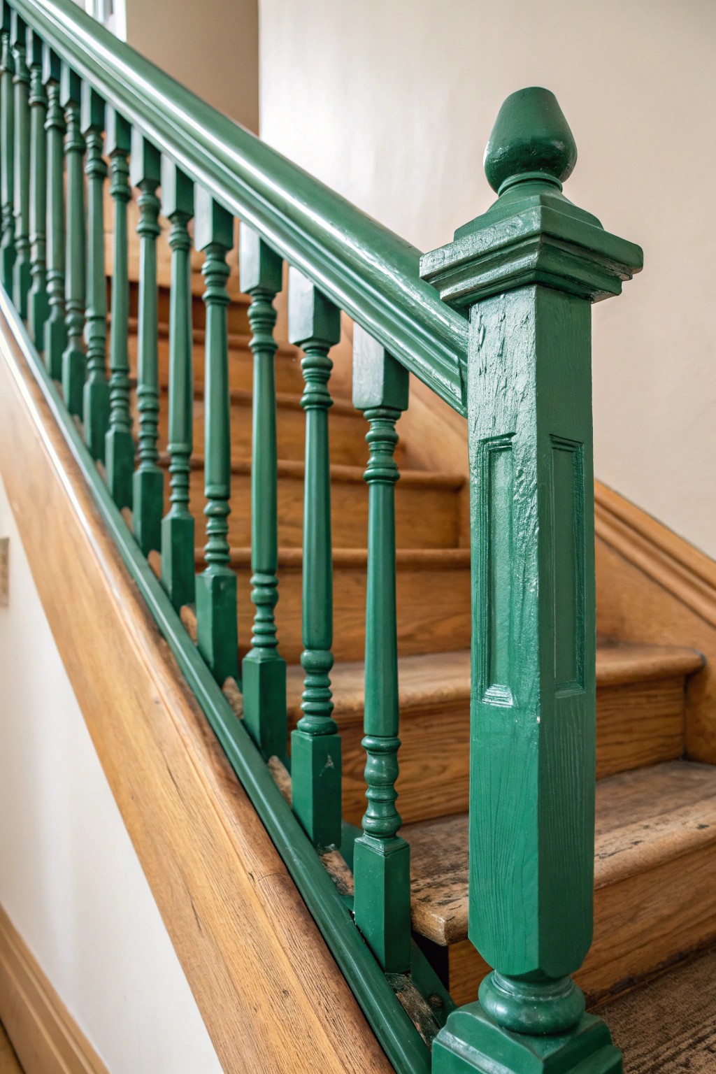 Elevate your space with a bold, beautifully crafted emerald stair railing.