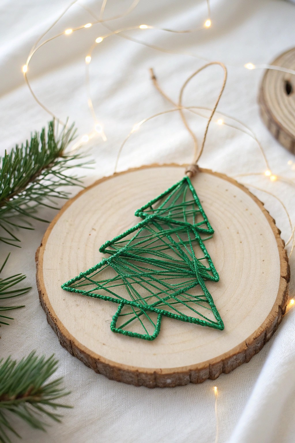 A touch of festive magic: Minimalist string art tree ornament for your holiday decor.