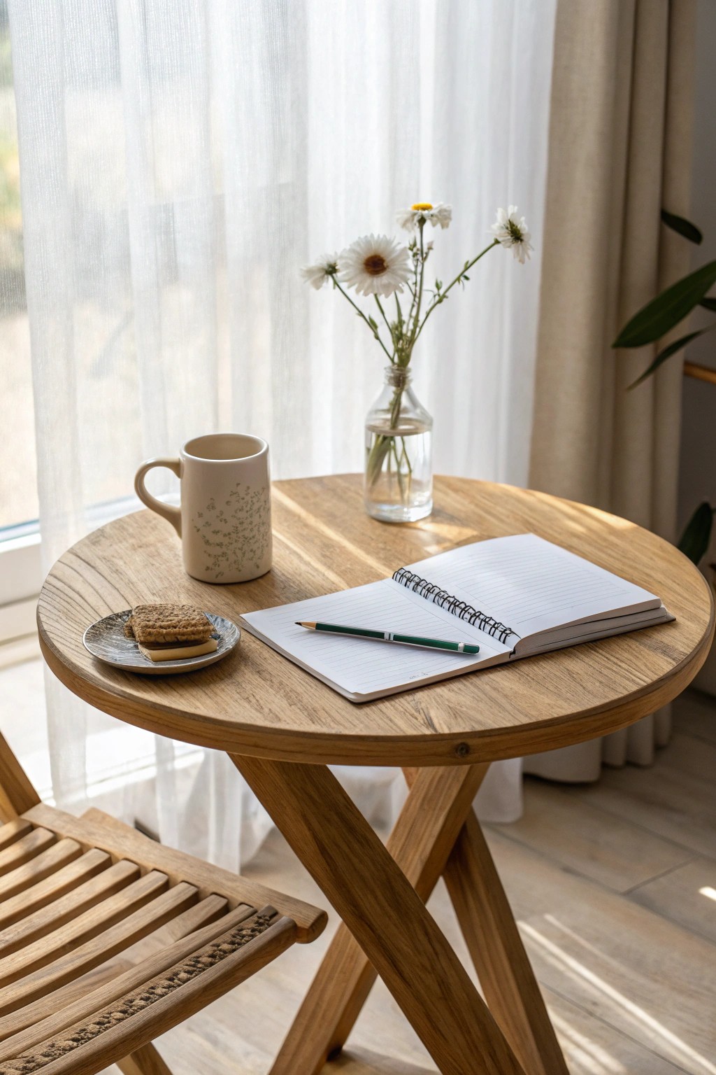 A cozy bistro table nook—your serene spot for meals and moments of inspiration.