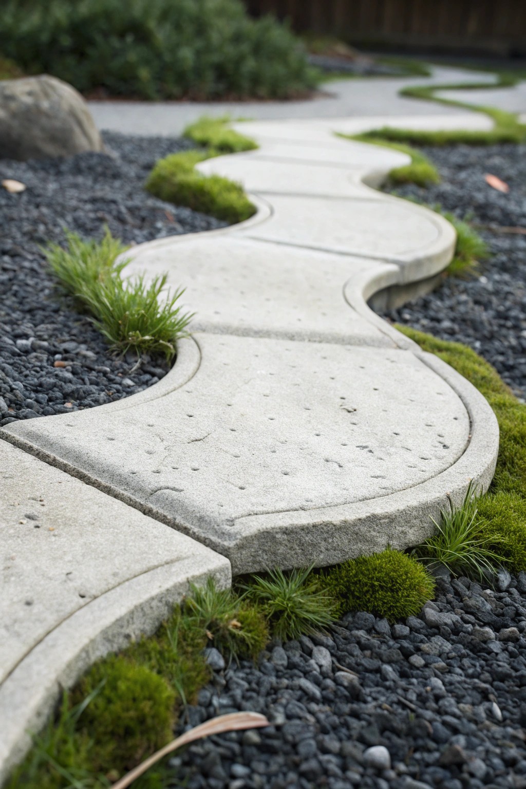 Elevate your walkway with sculptural wave-shaped concrete pavers—where art meets function.