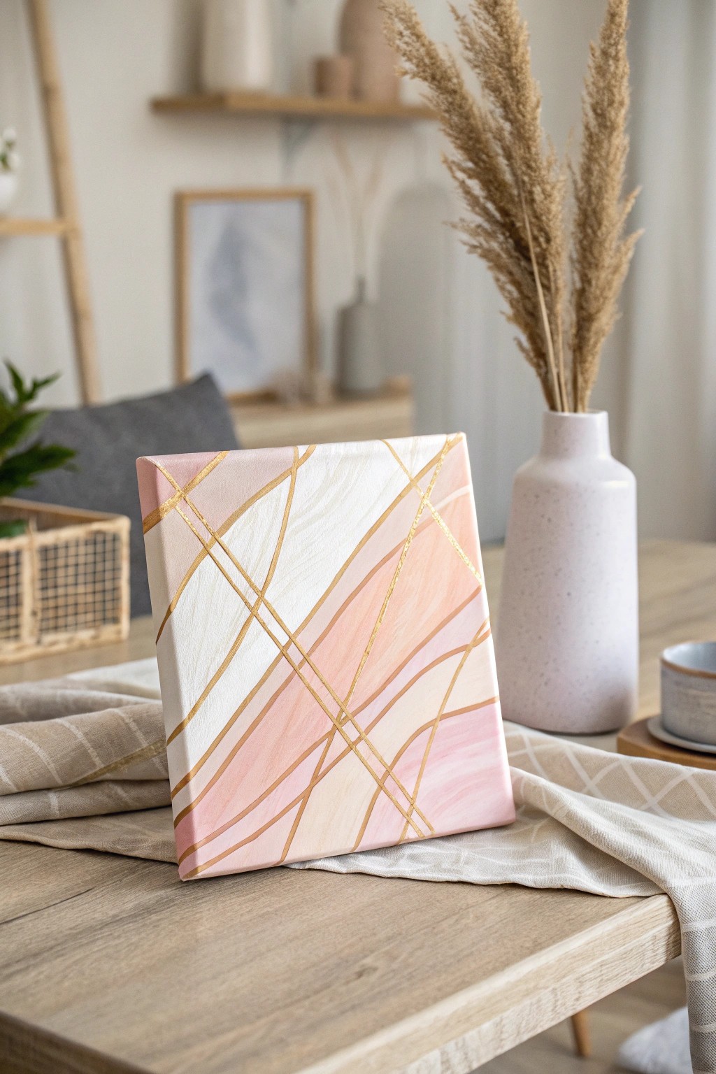 Criss-Cross Gradient Pour: Minimalist beauty meets artistic flair in soft, sunset-inspired colors.