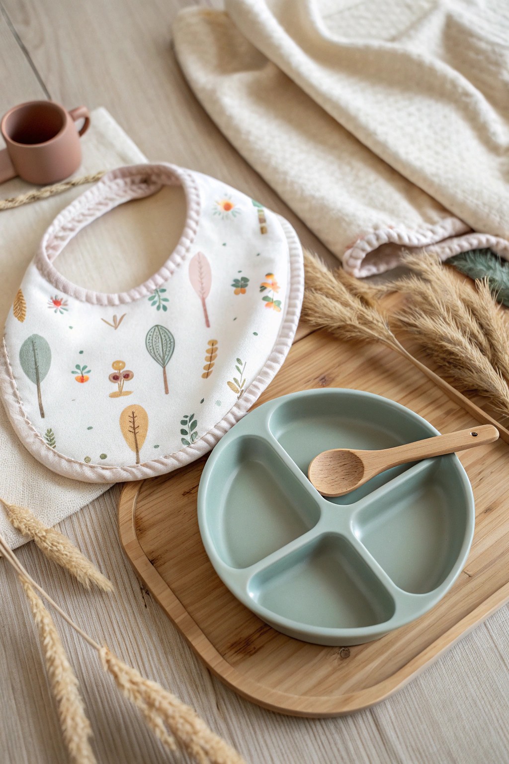 Elevate mealtime with this charming, handcrafted baby feeding set—where Scandinavian simplicity meets boho beauty.