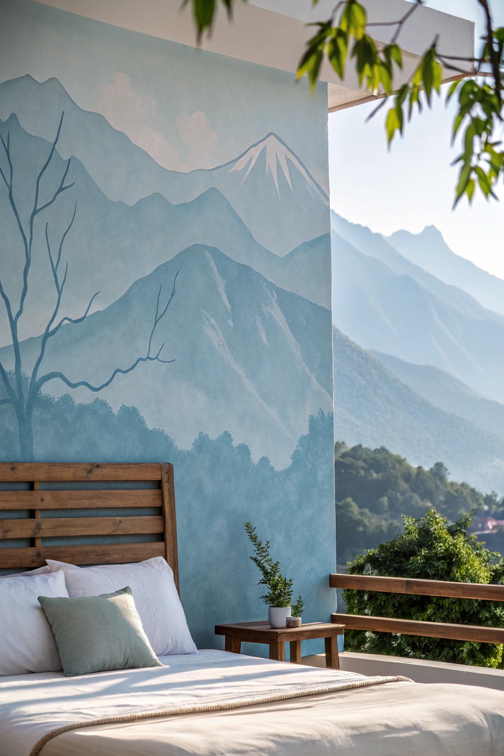 Bring nature indoors with a calming, handcrafted mountain mural.