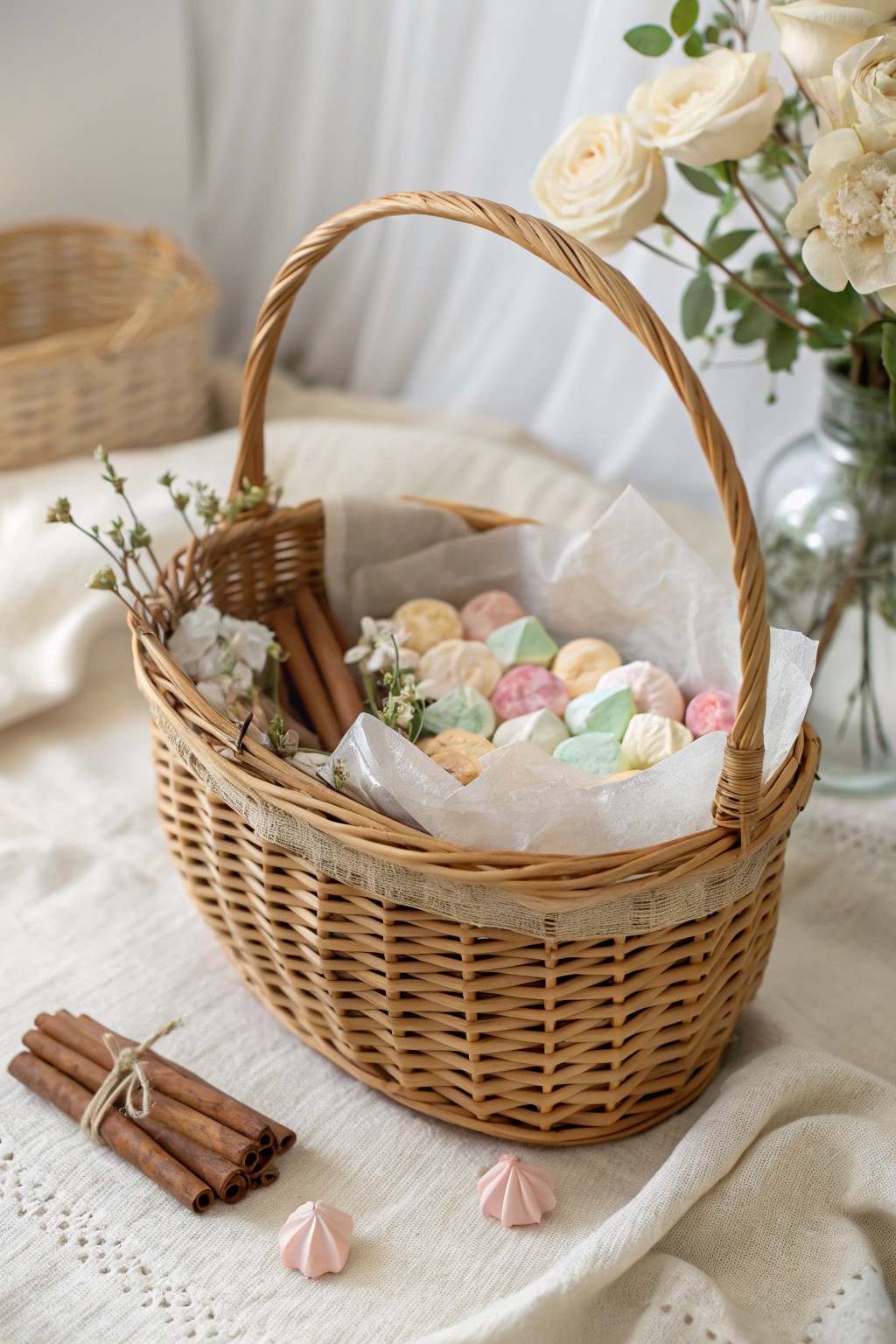 A charming rustic basket candy bouquet—simple, sweet, and perfect for autumn gatherings.