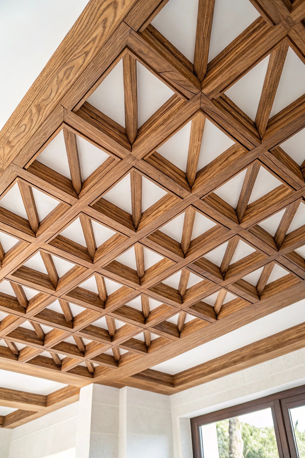 Natural wood lattice ceiling: simple beauty meets crafted elegance.