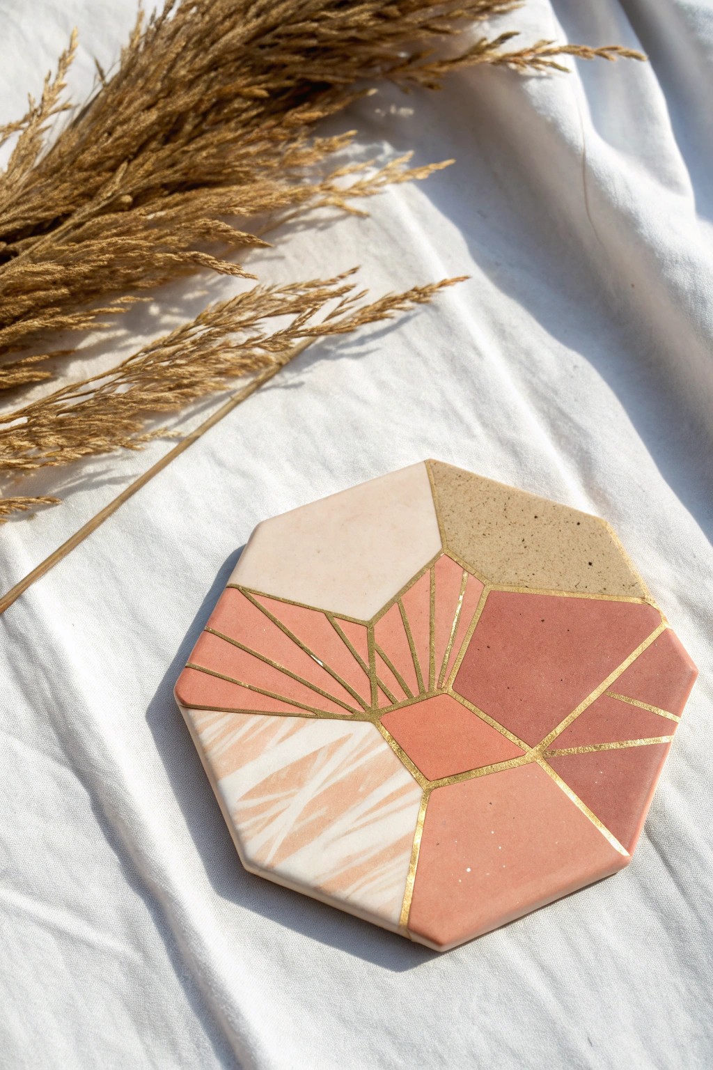 Handcrafted geometric clay tile—simple, natural beauty for your wall.