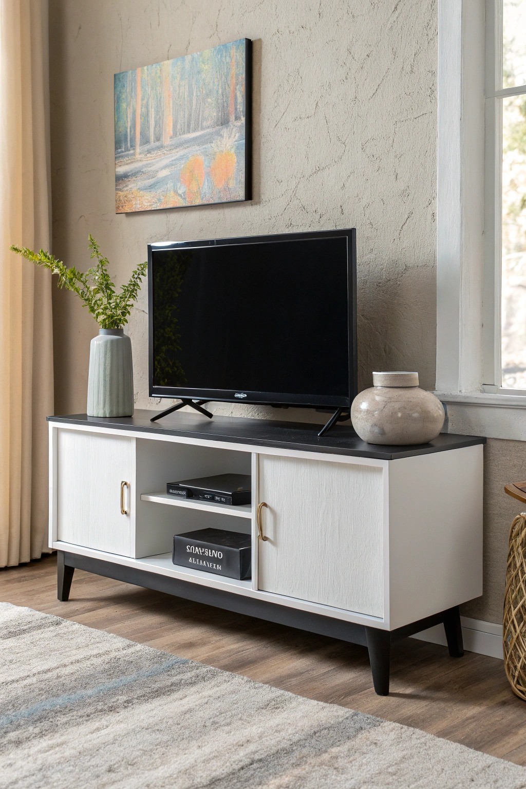 Elevate your space with a chic black (or crisp white) entertainment center—effortless style meets handcrafted simplicity.