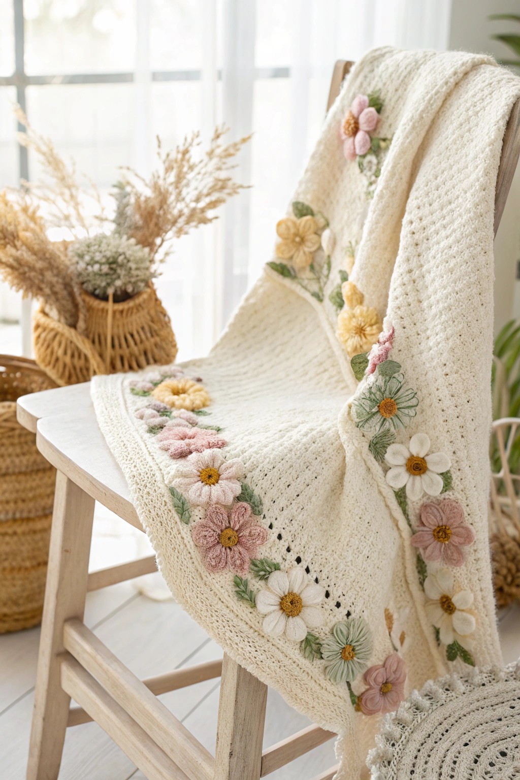 A dreamy crochet flower garden baby blanket—natural beauty meets handcrafted charm.
