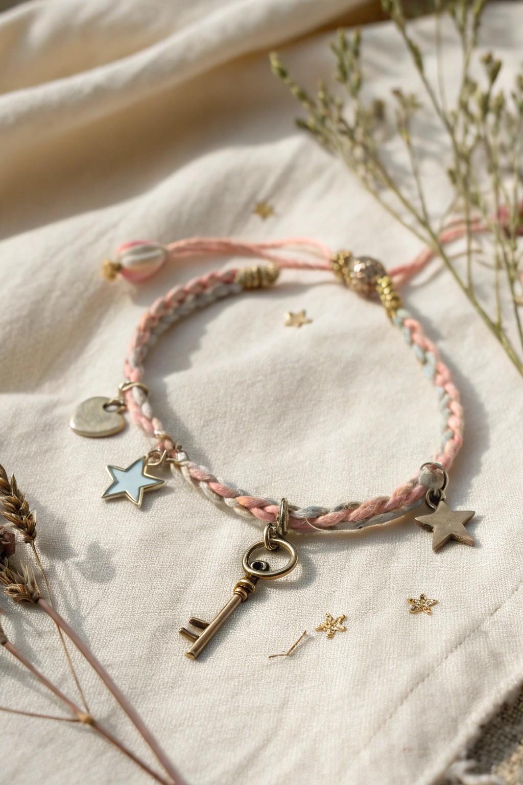 A charm-adorned friendship bracelet—a unique story told in every detail.
