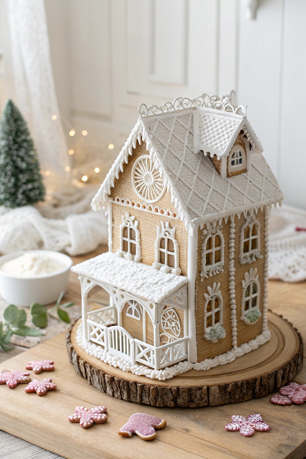 A gingerbread Victorian mansion: where intricate craftsmanship meets minimalist elegance.