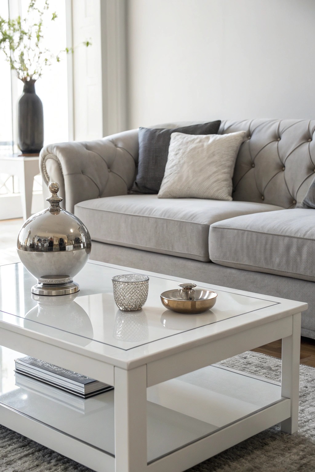 Elevate your living room with the perfect balance of matte textures and glossy accents.