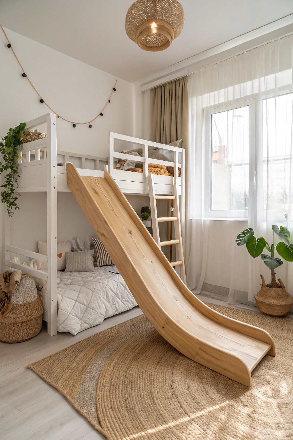 Bring playtime home with a handcrafted wooden slide for endless bedroom adventures.