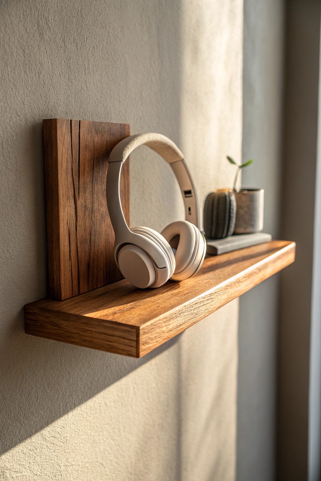 Elevate your workspace with a curated tech gadget shelf—where craftsmanship meets modern style.