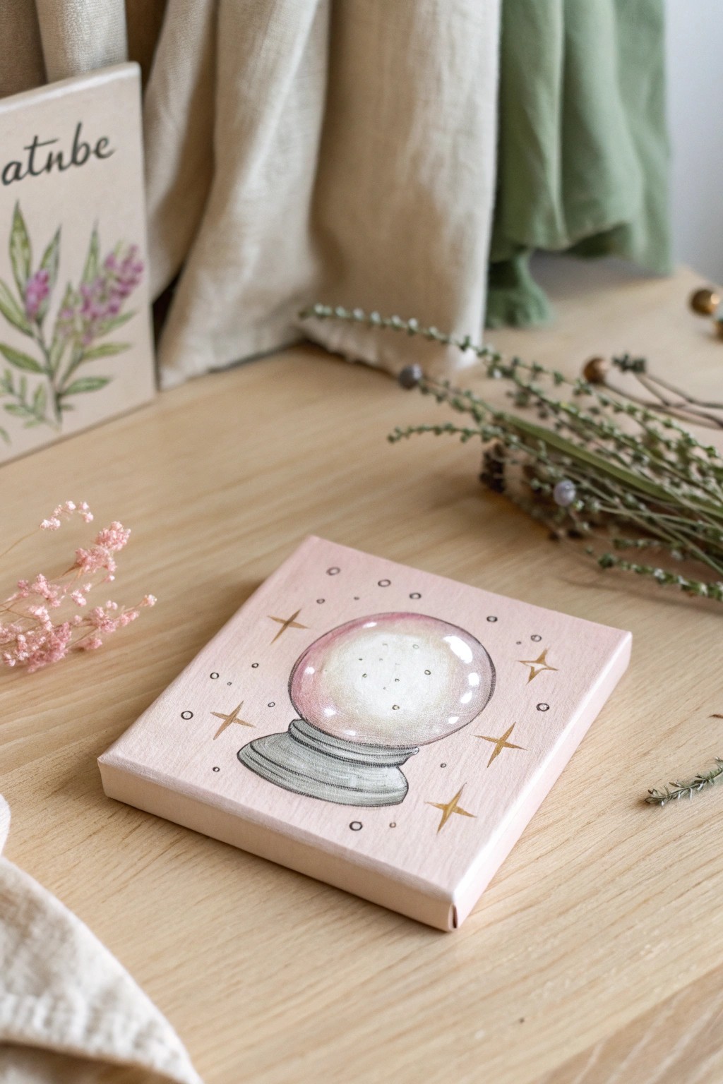Dreamy crystal ball mini canvas—minimalist magic for your creative space ✨