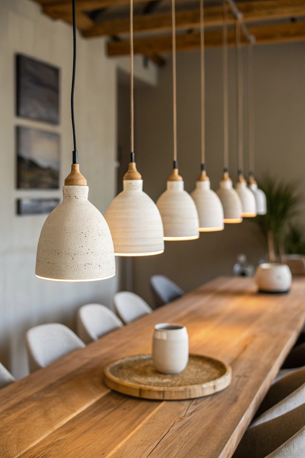 Chic simplicity: Mix and match mini pendants for a dining table glow that feels uniquely yours.