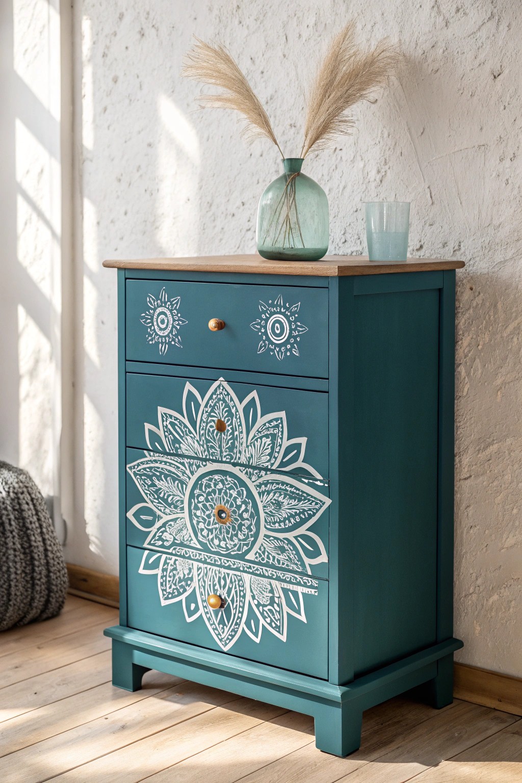 Transform your space with a boho mandala dresser: artisan charm meets minimalist elegance.