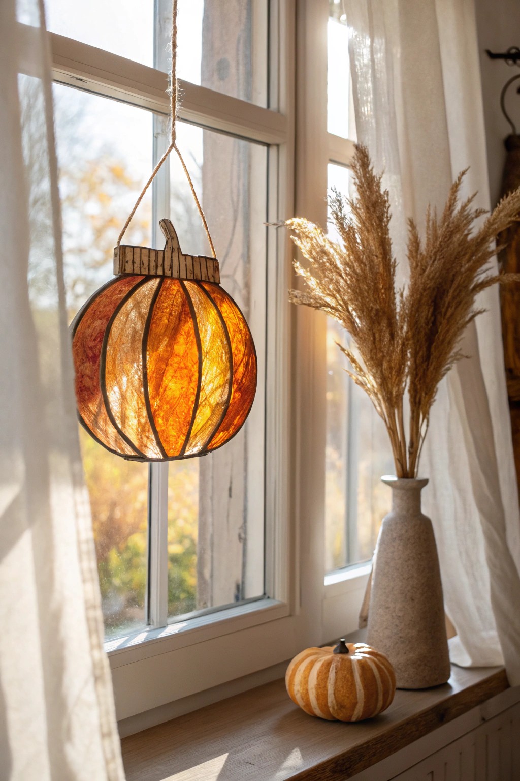 Bring autumn light indoors with this dreamy melted crayon pumpkin suncatcher.