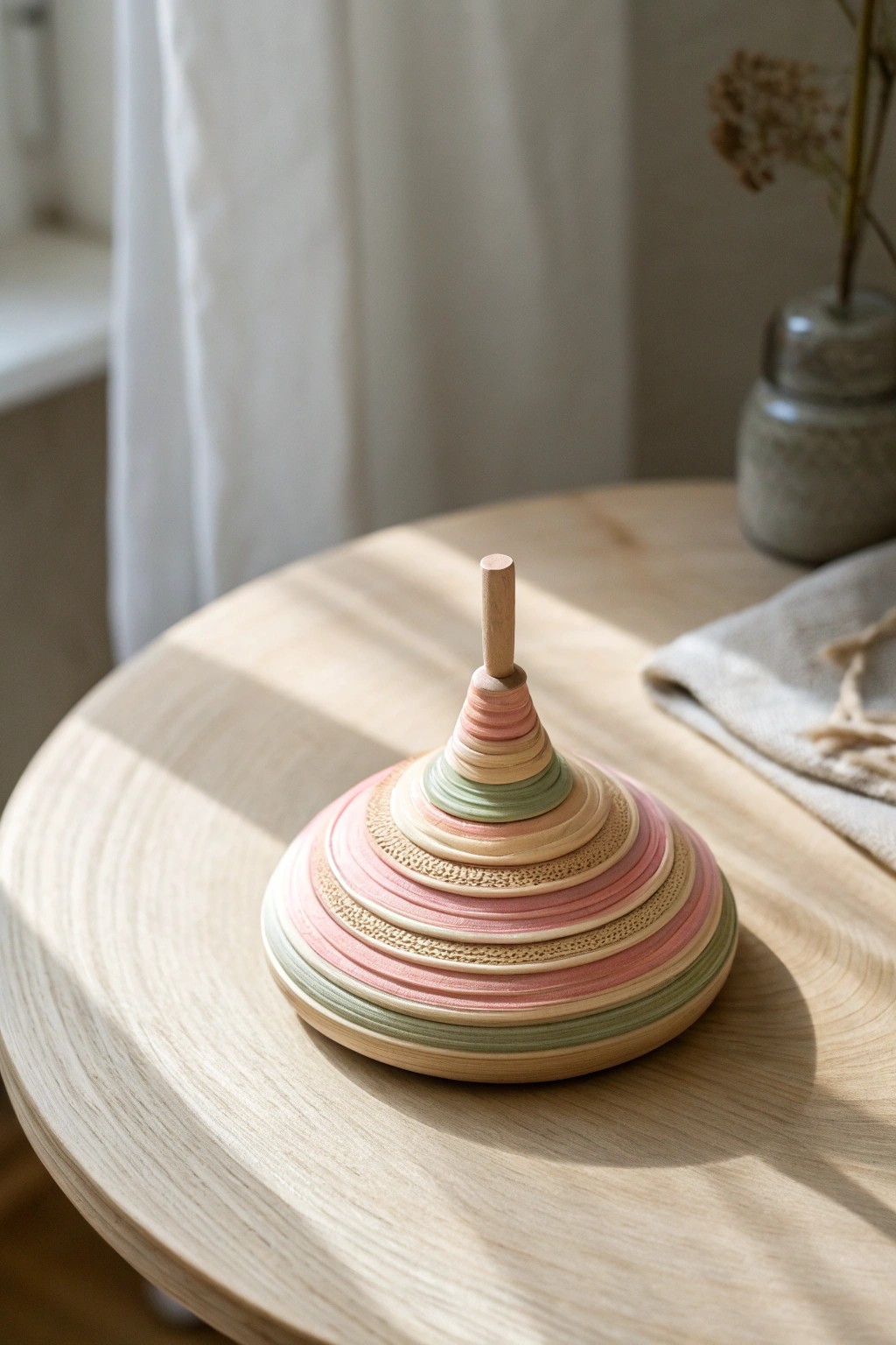 Delicate artistry: a handcrafted quilled paper spinning top adds playful elegance to any space.