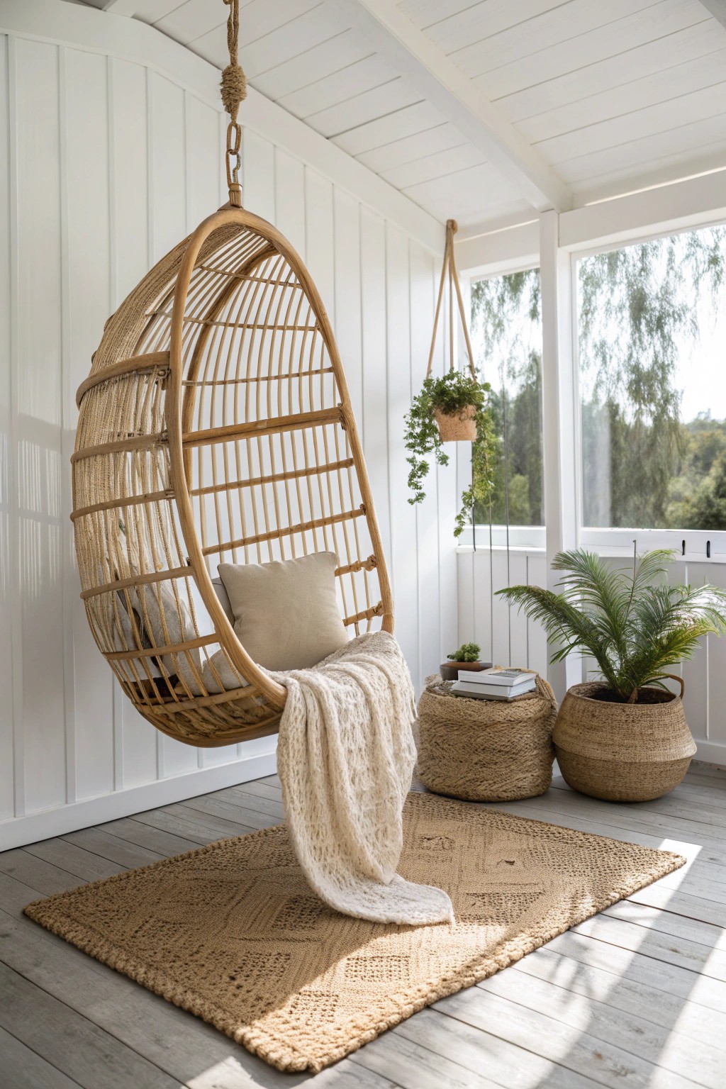A cozy hanging chair—your new favorite porch retreat.
