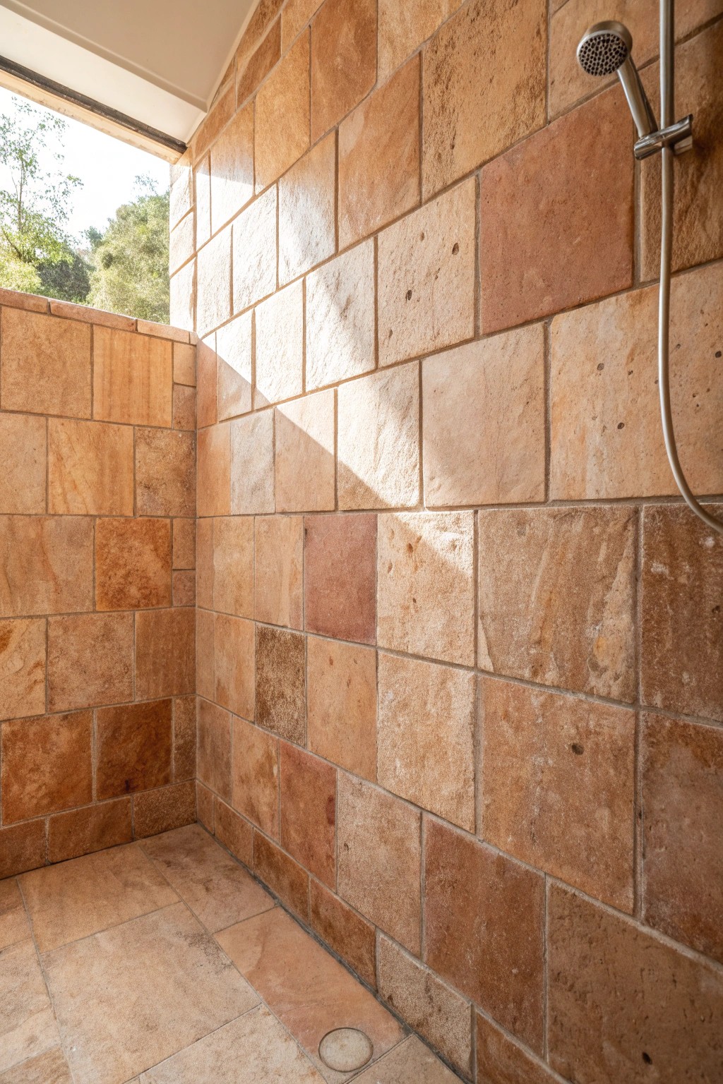 Bring warmth and texture to your shower with handcrafted terracotta tiles.