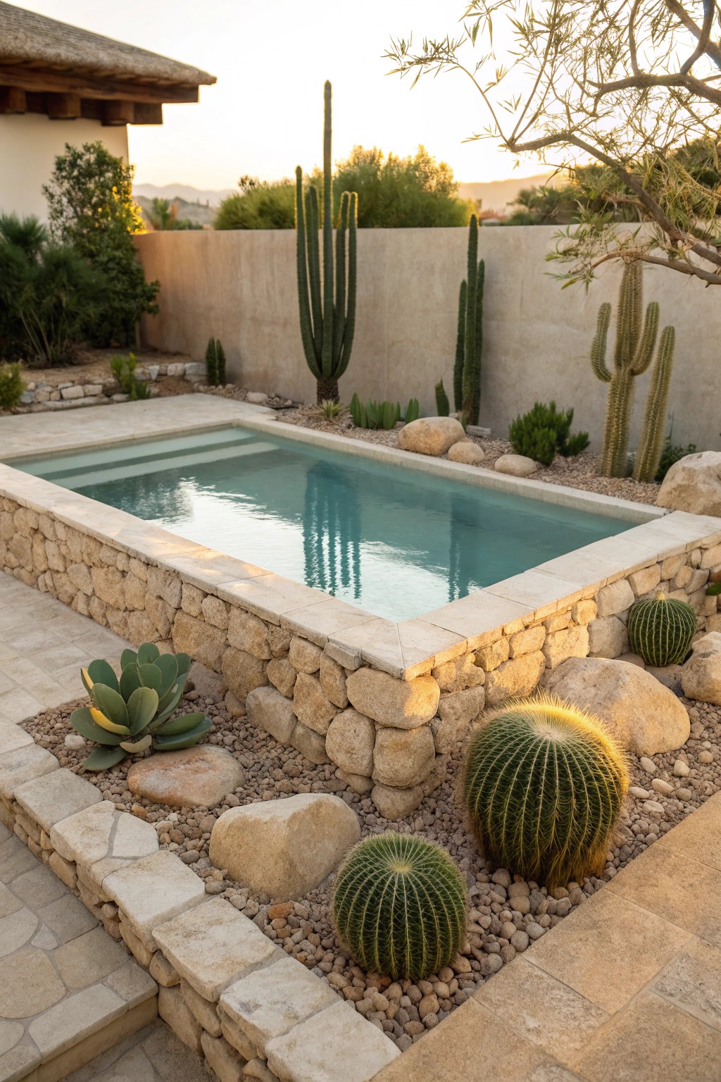 A serene desert-inspired pool oasis, where natural beauty and craftsmanship meet.