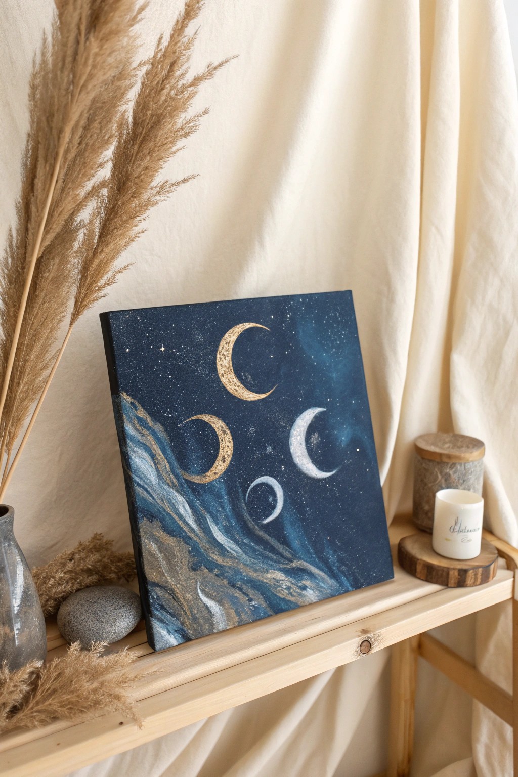 Minimalist moon phase art: celestial beauty meets Scandinavian simplicity.