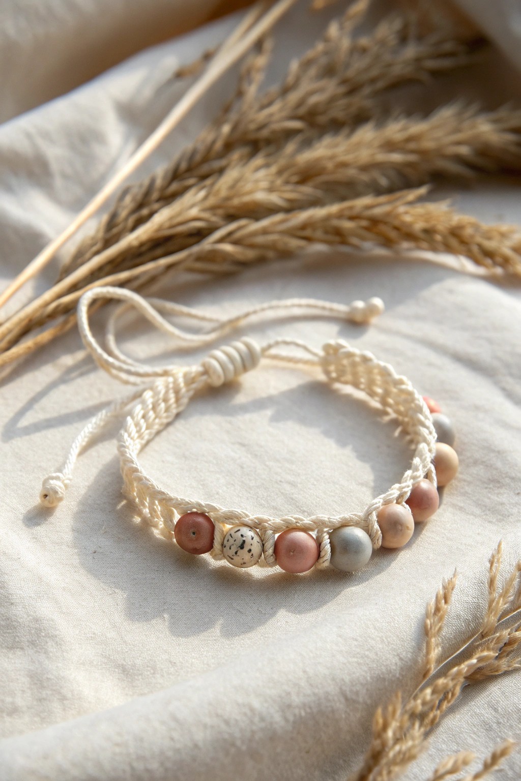 Scandi-boho macramé bracelet: a perfect blend of knots and beads for effortless, artisanal style.