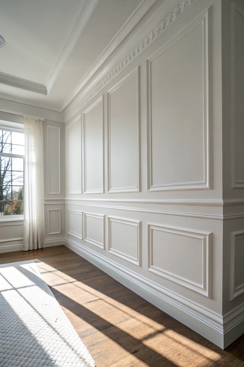 Elevate your space with timeless white wall paneling.