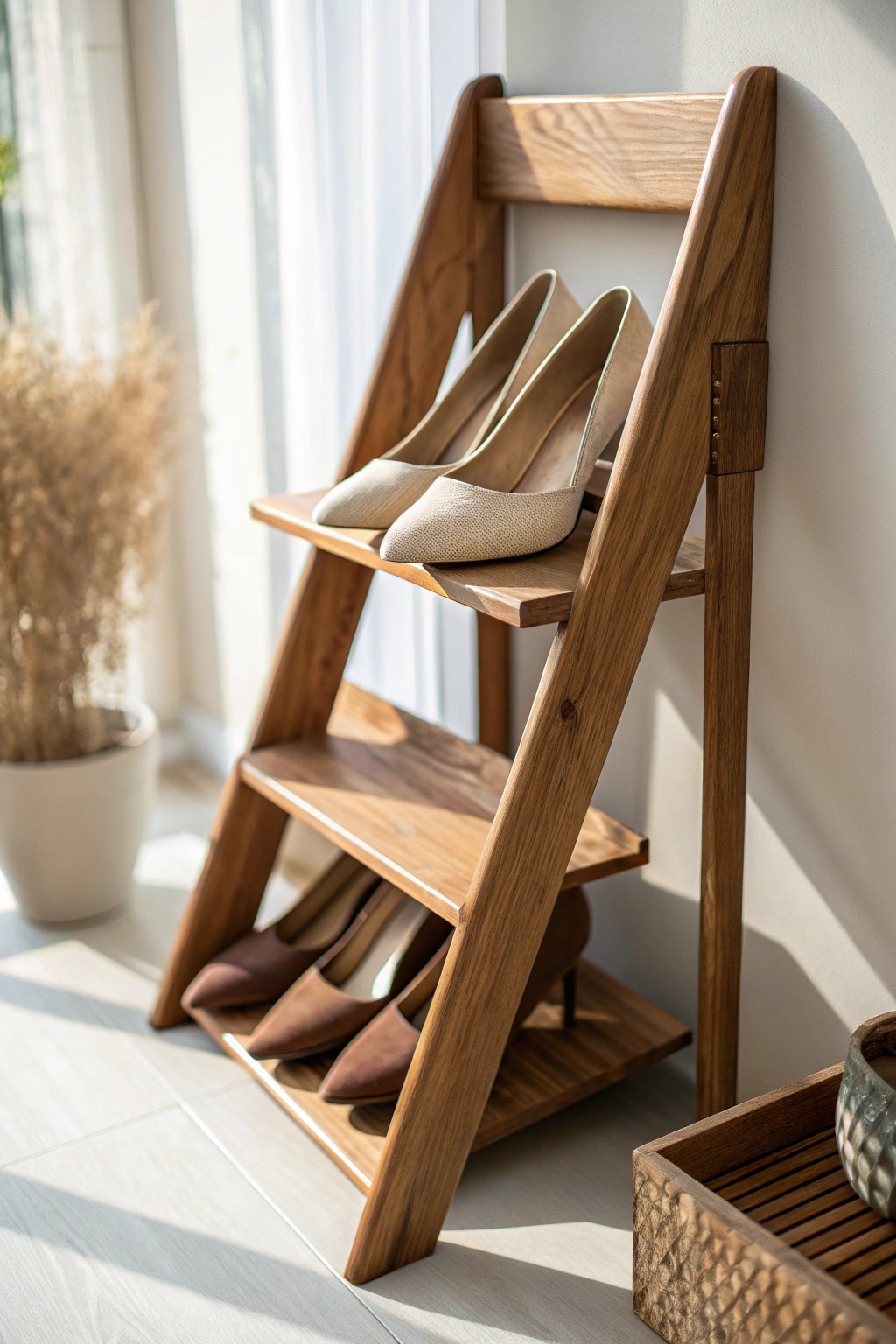 Elevate your closet: Artfully display your favorite shoes with custom slanted shelves.