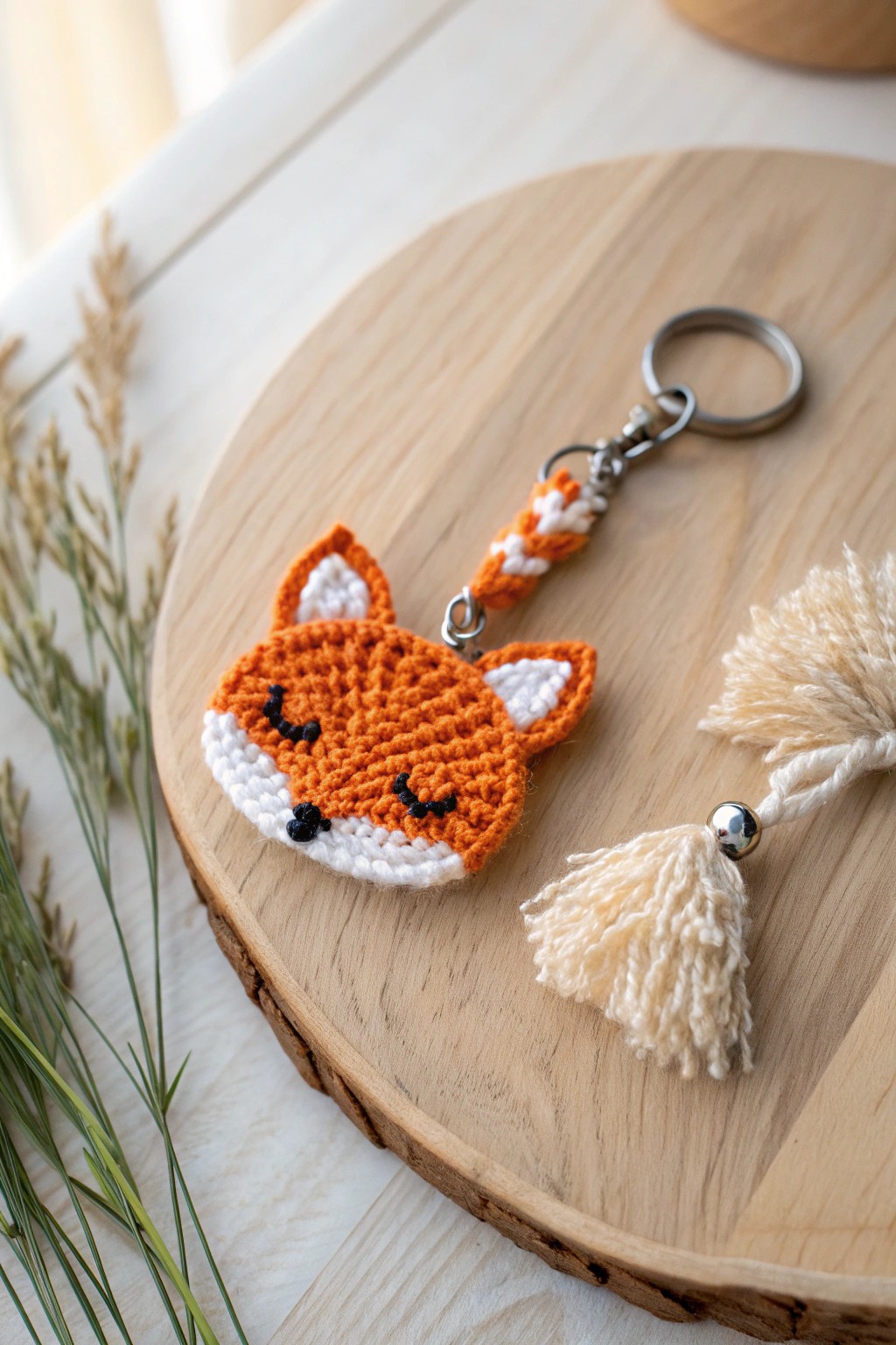 Charming crochet fox keychain—handcrafted woodland whimsy for your keys.