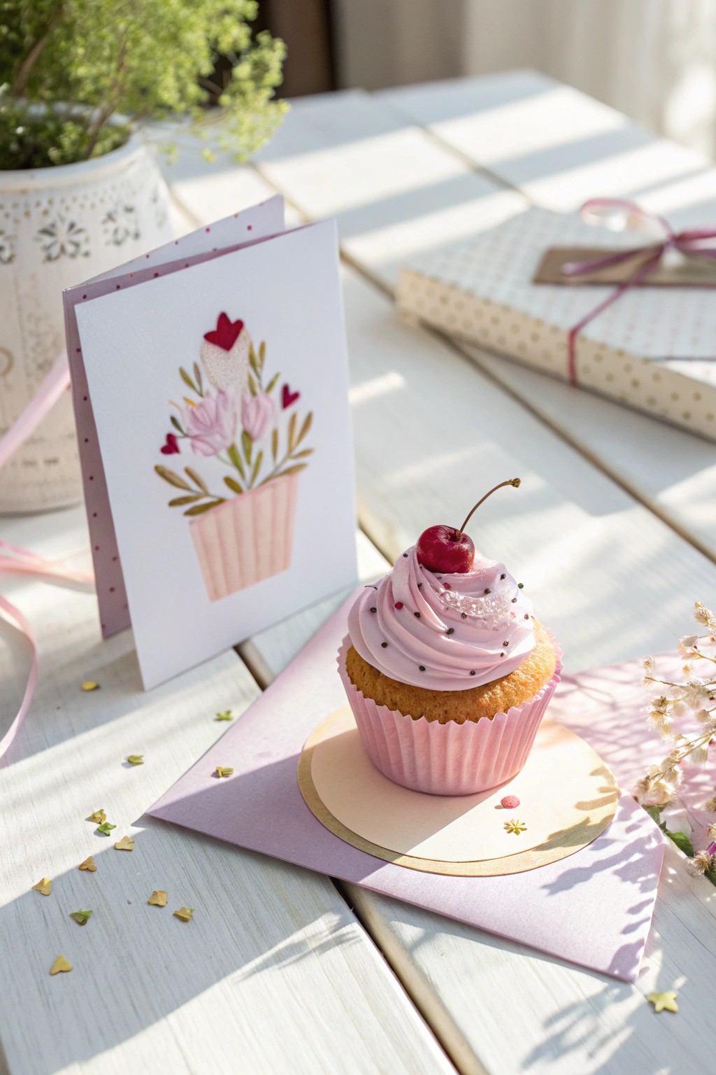 Handcrafted sweetness: a minimalist cupcake card for your next heartfelt note.