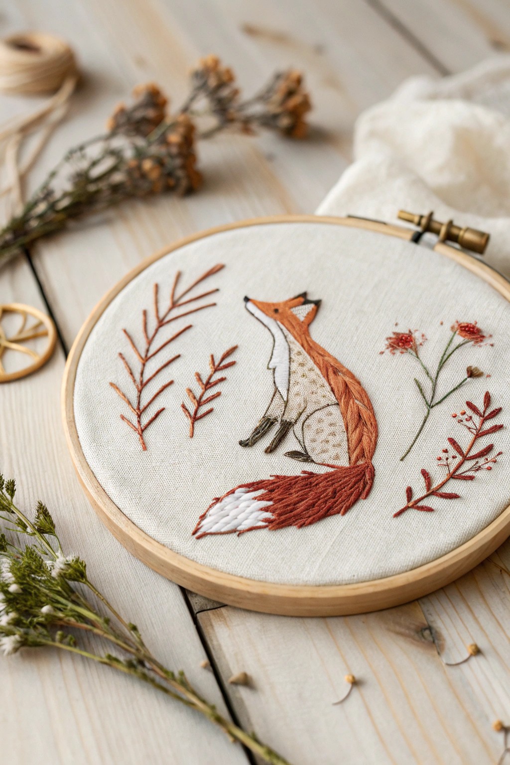 Charming fox embroidery: a whimsical touch for your next creative project.