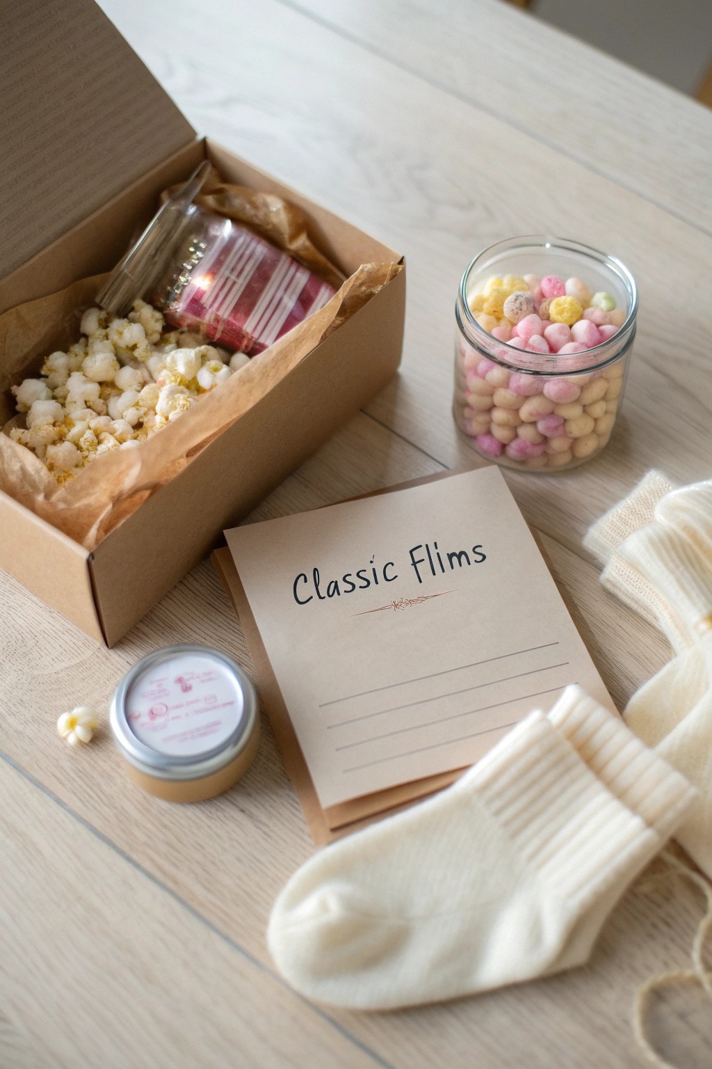 A cozy Movie Night In-a-Box: the perfect handcrafted gift for film lovers.
