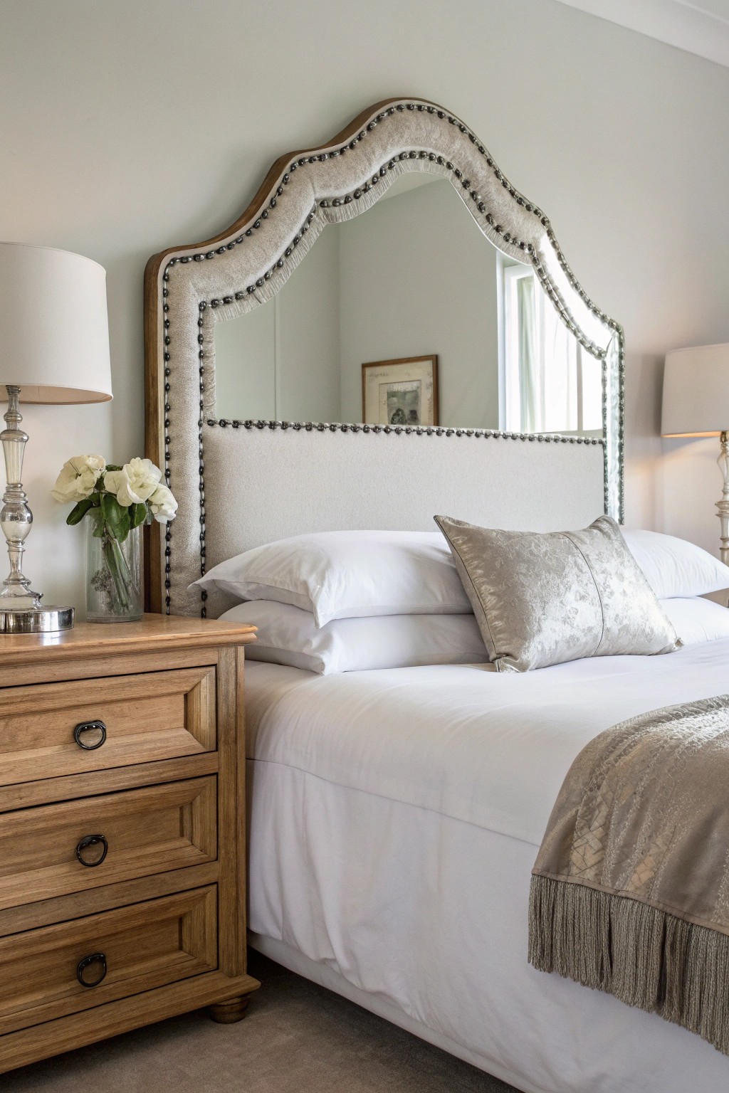 Effortless elegance: a mirrored headboard that brightens and elevates any space.
