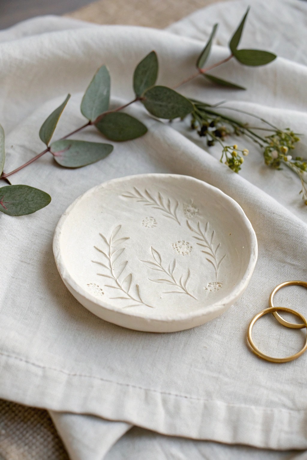 Handcrafted clay trinket dish: a beautiful, minimalist Mother's Day gift idea.